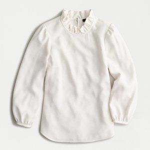 White Long-sleeve ruffle-neck top in 365 crepe J. Crew